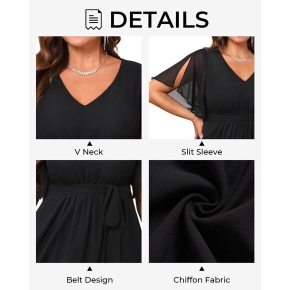 Plus Size Formal Dress Chiffon V Neck Short Sleeve High Low For Women - Picture 5 of 5